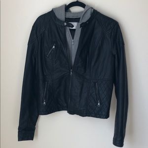 Leather Jacket with Hood